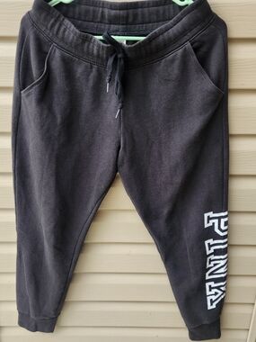PINK Victoria's Secret Black Track Joggers with White Logo
